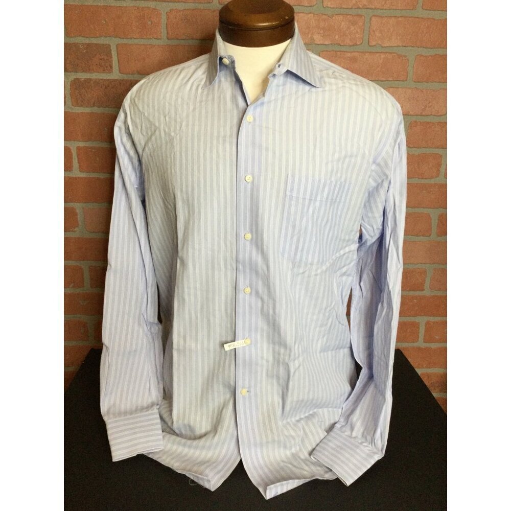 Tommy Bahama Mens Blue & White Striped Dress Shirt Size 16 34/35 100% Cotton